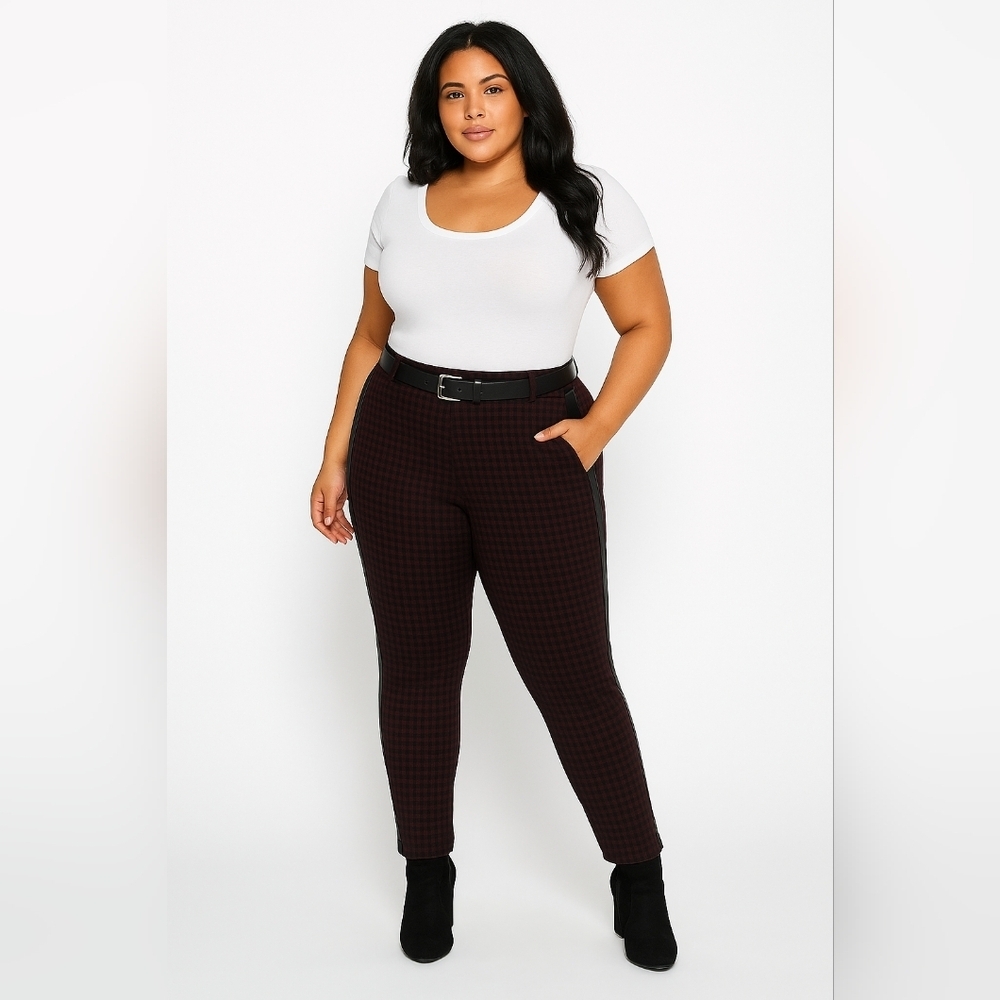 Designer Zanessi Deep Red And Black Checkerboard Pants Size 18